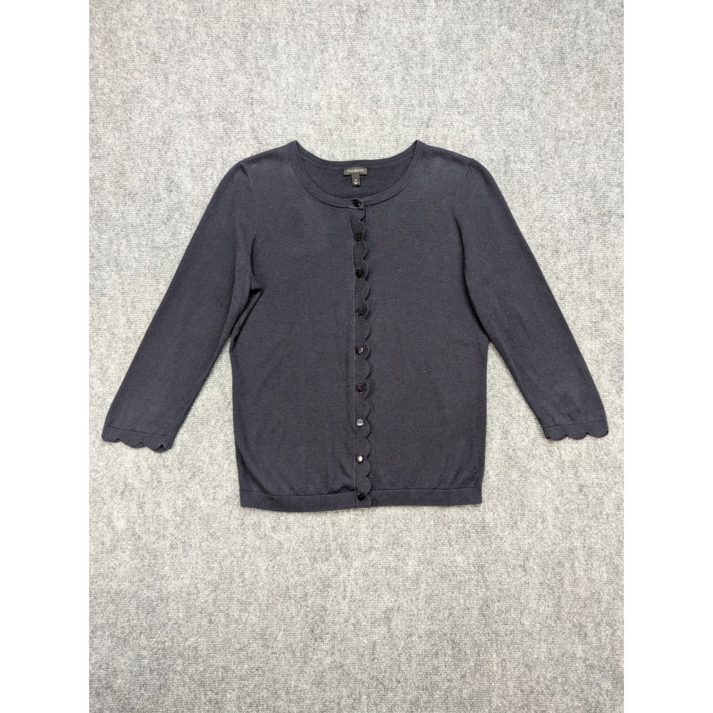 Talbots Cardigan Women's Small Blue Button Front 3/4 Sleeve‎ Scalloped Timeless